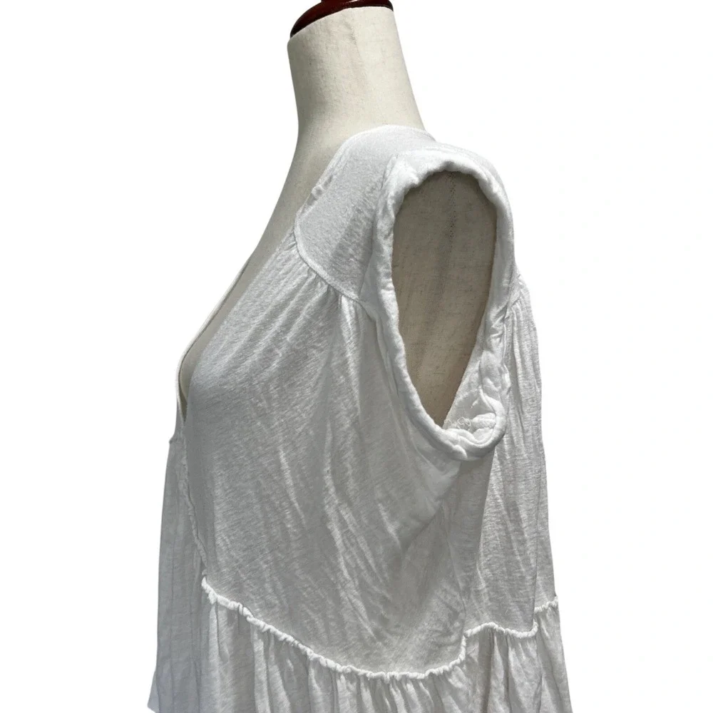 Free People Small White Top Babydoll V-Neck Festival Boho Peplum Oversized Shirt